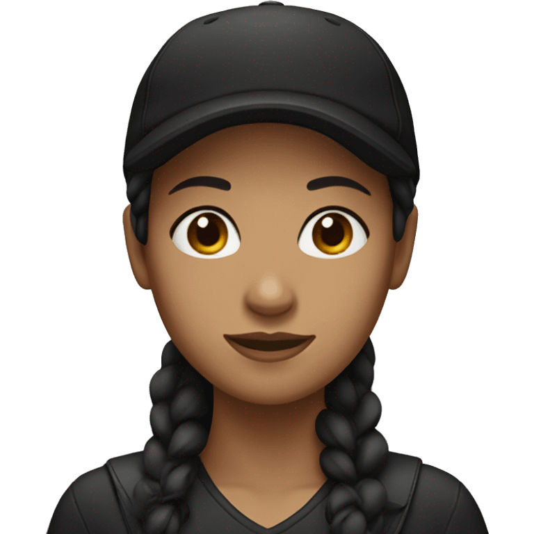 woman with dark brown hair and black cap emoji