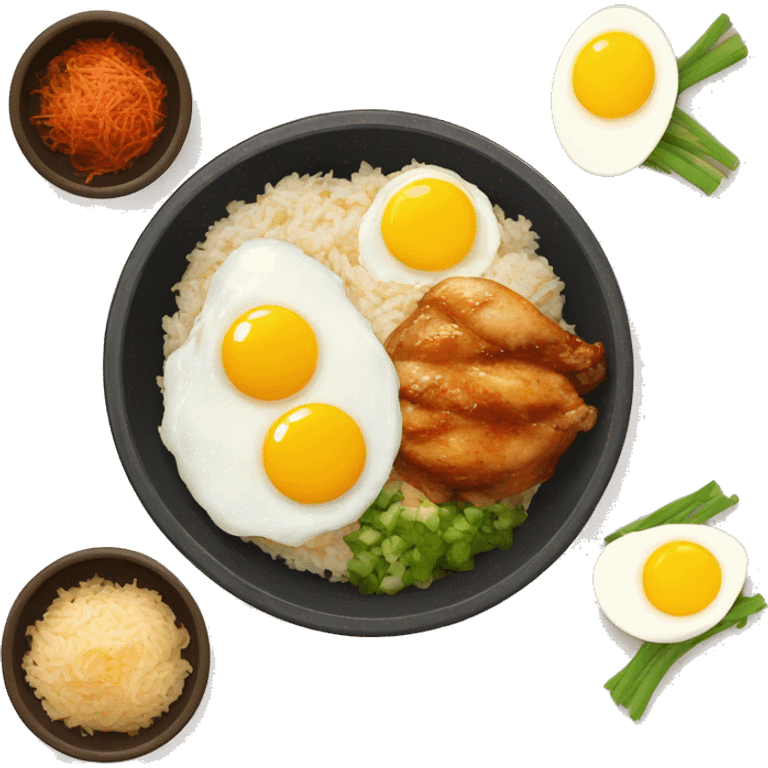 chicken thigh rice bowl with two eggs emoji