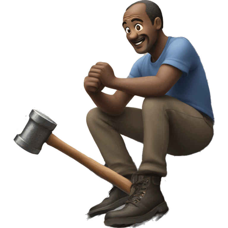 Man on a roof with a hammer emoji