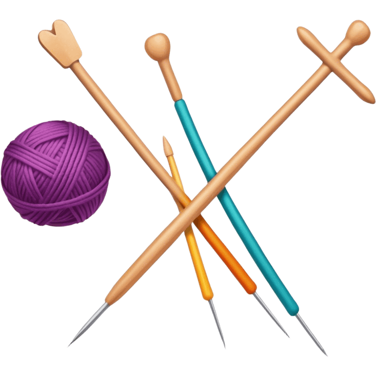 Knitting icon, knitting needles, colorful yarn, partially knitted fabric, minimalistic style, clean lines, transparent background. emoji