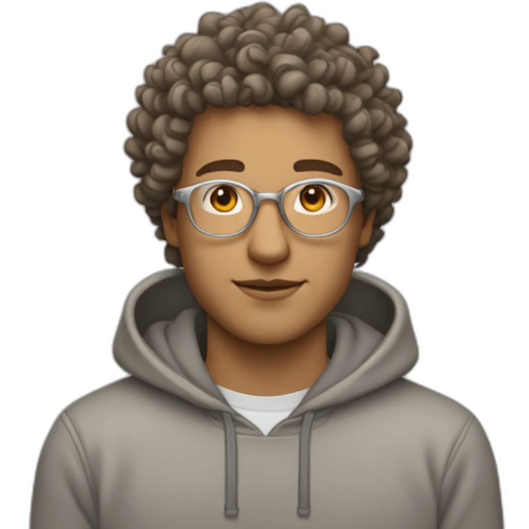 white guy with curly hair and a fade in light brown color and rounded silver glasses with a grey hoodie on emoji