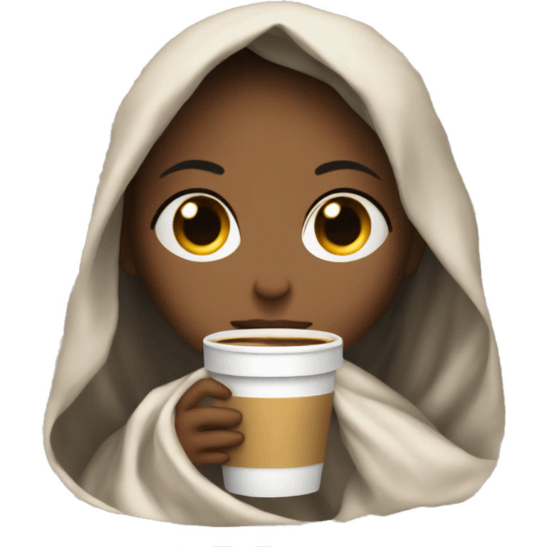 girl white inside a blanket sipping coffee eyes closed emoji