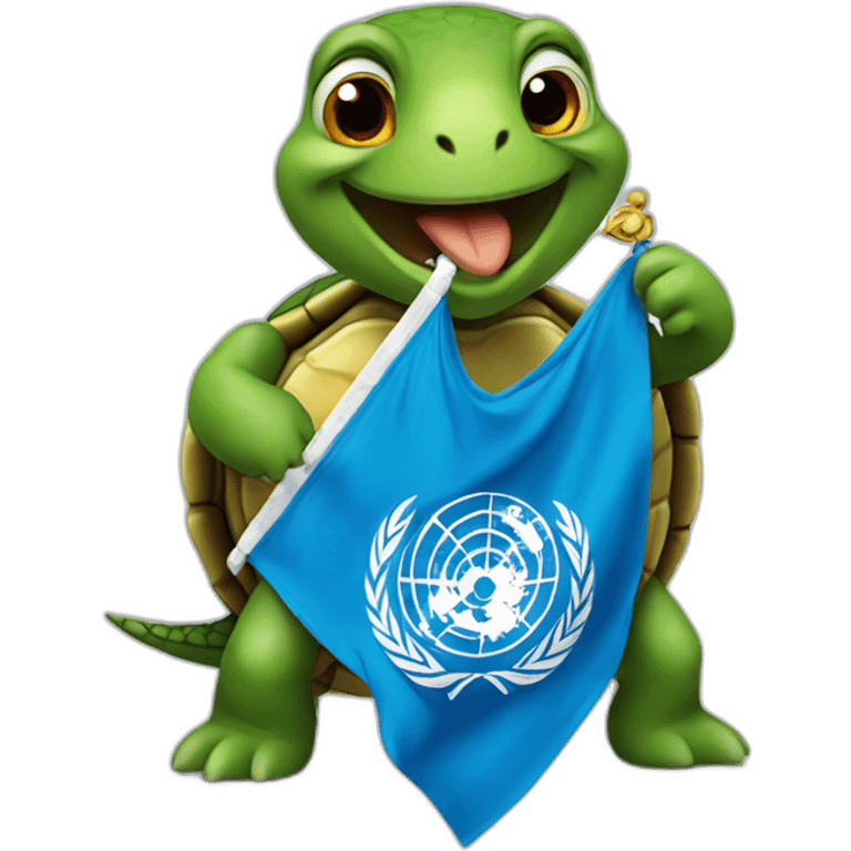 Turtle holding UN flag in its mouth emoji