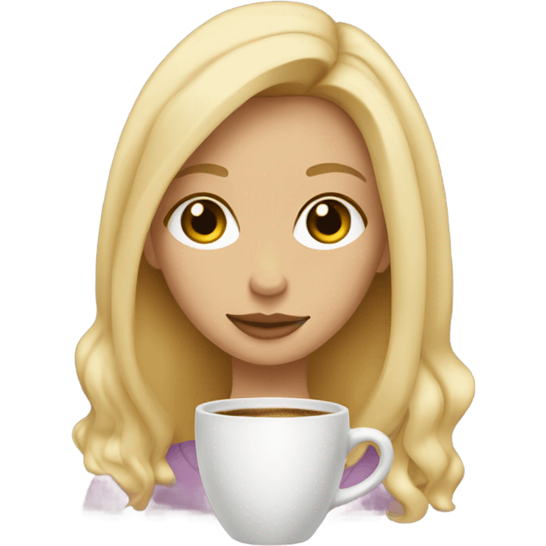 Blonde girl drinking coffee hazel eyes emoji