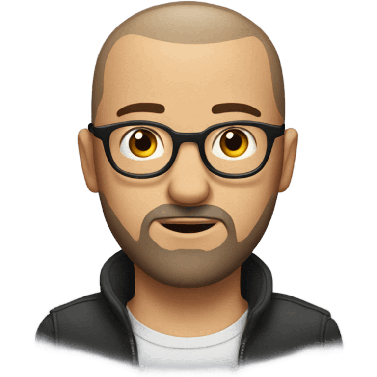 man, with glasses, with a well-groomed beard, and shaved hair (buzz cut) with a broken heart drawing emoji