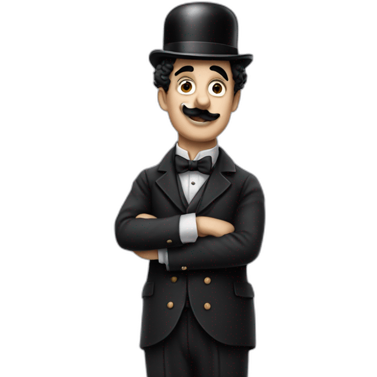 Charlie Chaplin with one arm up emoji