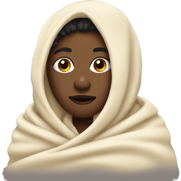 Black person wrapped in a cream cozy blanket  emoji