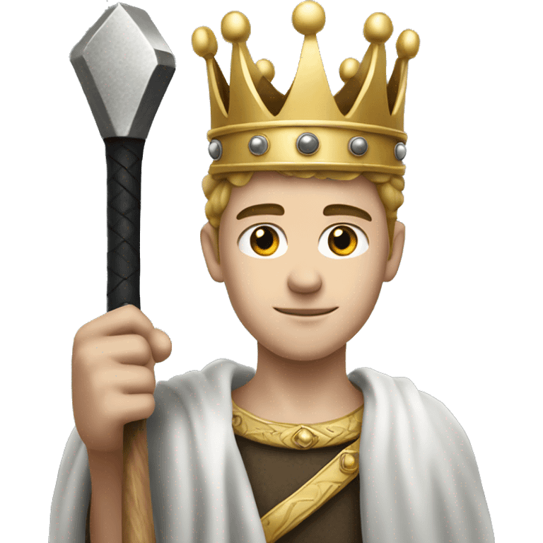 A young white king with crown and his hand having black colour hammer emoji