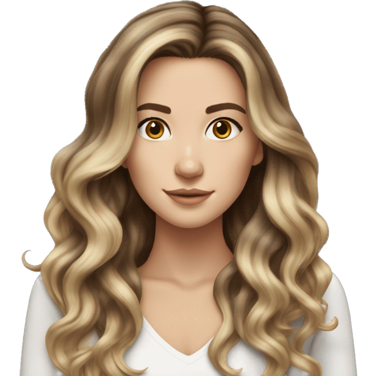 White girl with long voluminous brown hair with blonde highlights balayage emoji