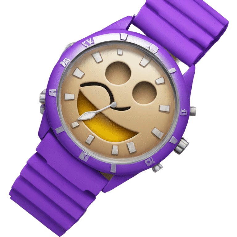 Purple watch sitting on sandy beach emoji