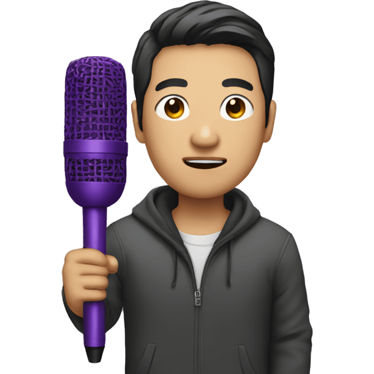 a Asian man holding a purple mic emoji