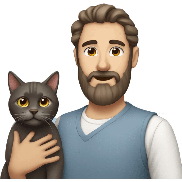 Brown Top Beard man with russian blue cat emoji