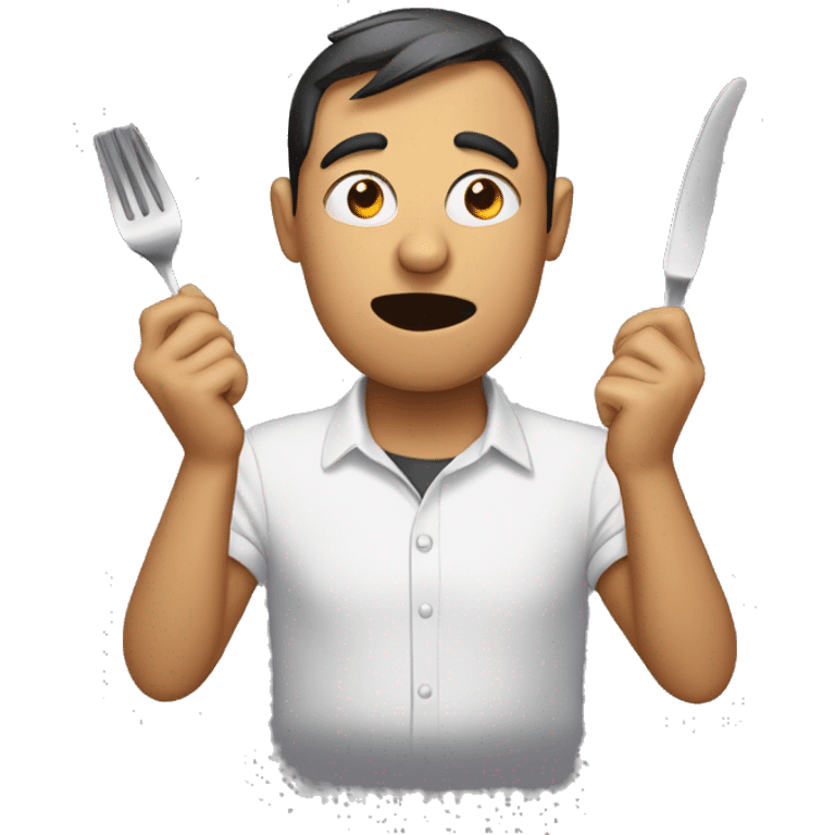 Person who is hungry, who drooles with cutlery in his hands emoji