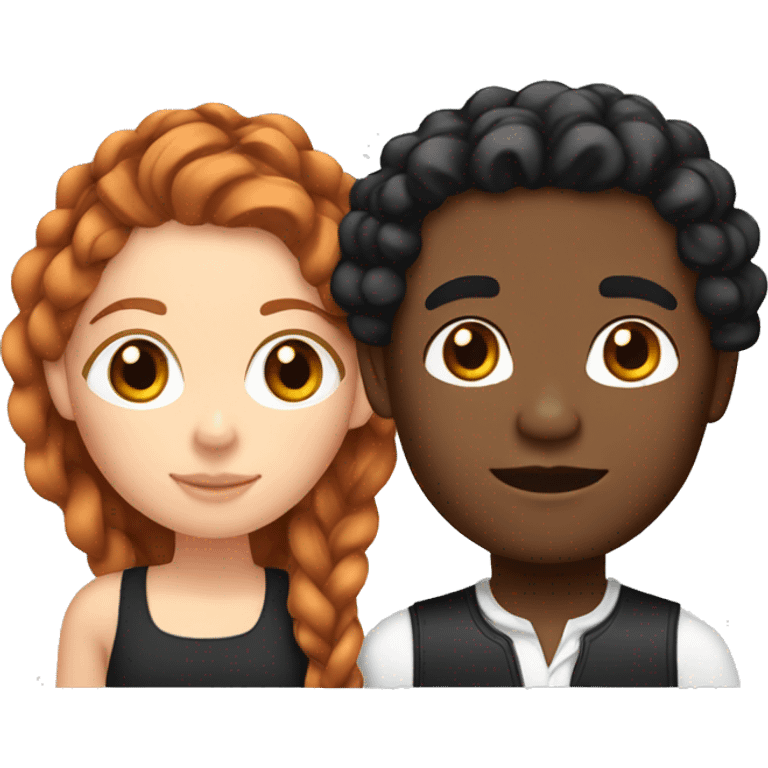 Girl with copper wavy hair and black man with French braids  emoji