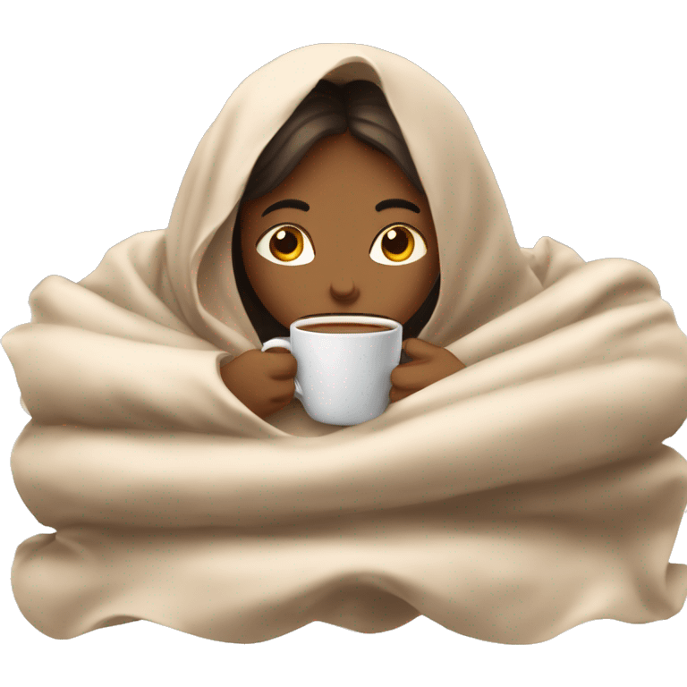 girl inside a blanket sipping coffee eyes closed emoji