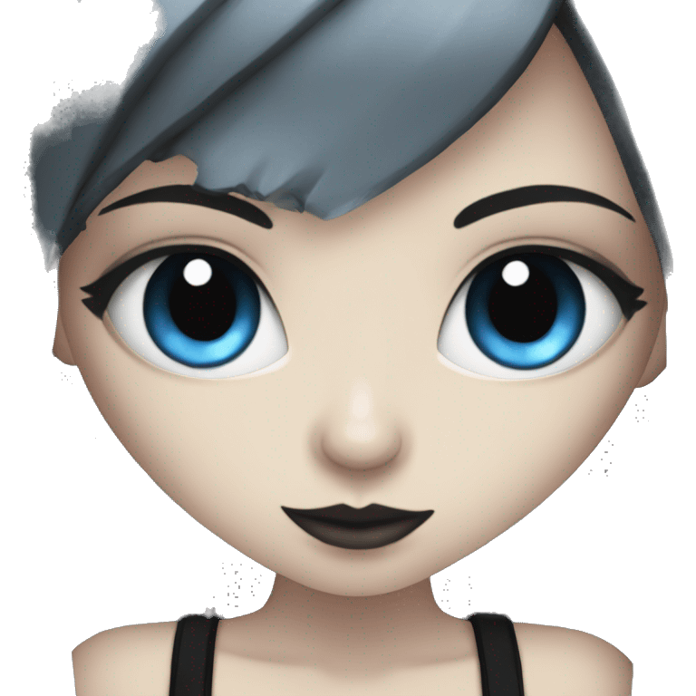 goth girl with blue eyes and black cat emoji