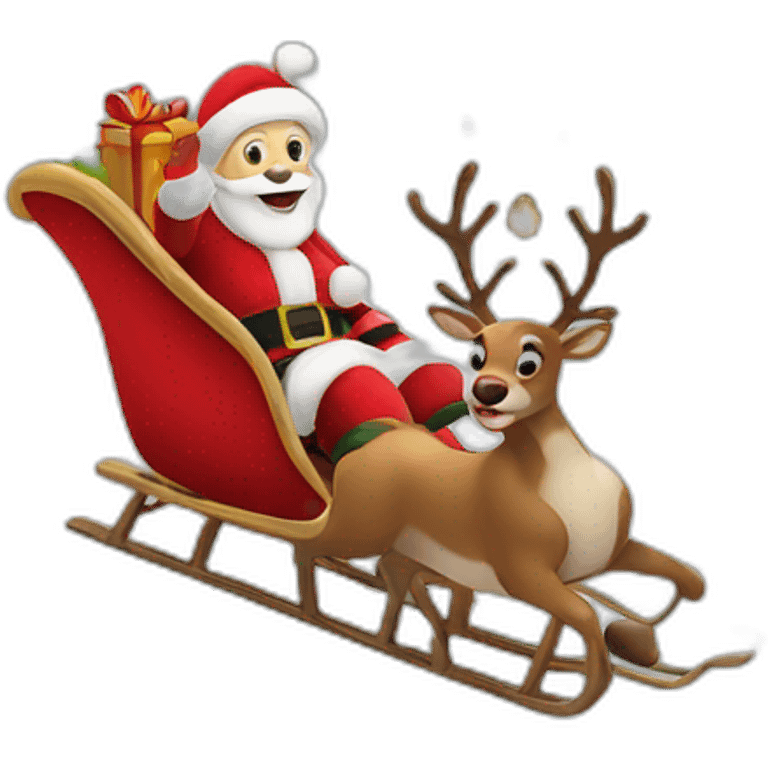 Santa Claus flies on a sleigh with reindeer emoji