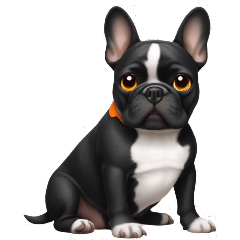 Black French bulldog with orange eyebrows and cheek dots emoji