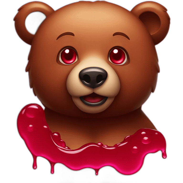 Bear drenched in cherry juice, smirk, red eyes emoji