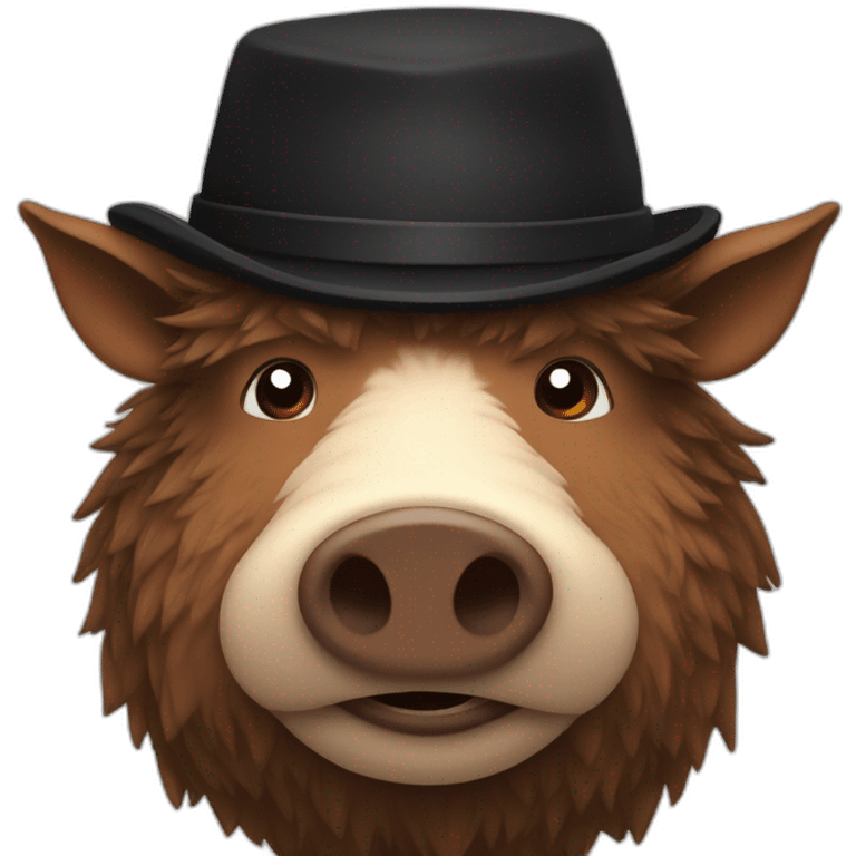 fullface emotionless big brown boar with black winter hat emoji