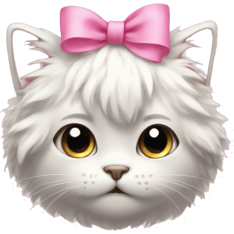 A cute fluffy cat with a pink bow emoji