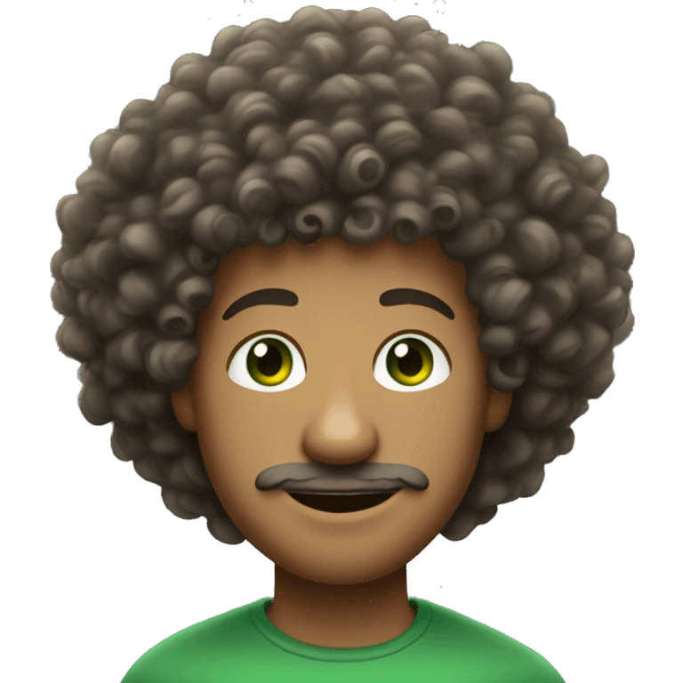 Man with good jaw, green eyes and curly hair that looks a bit like an afro made up of curls. Not massive but coming out a few inches from the face.  emoji