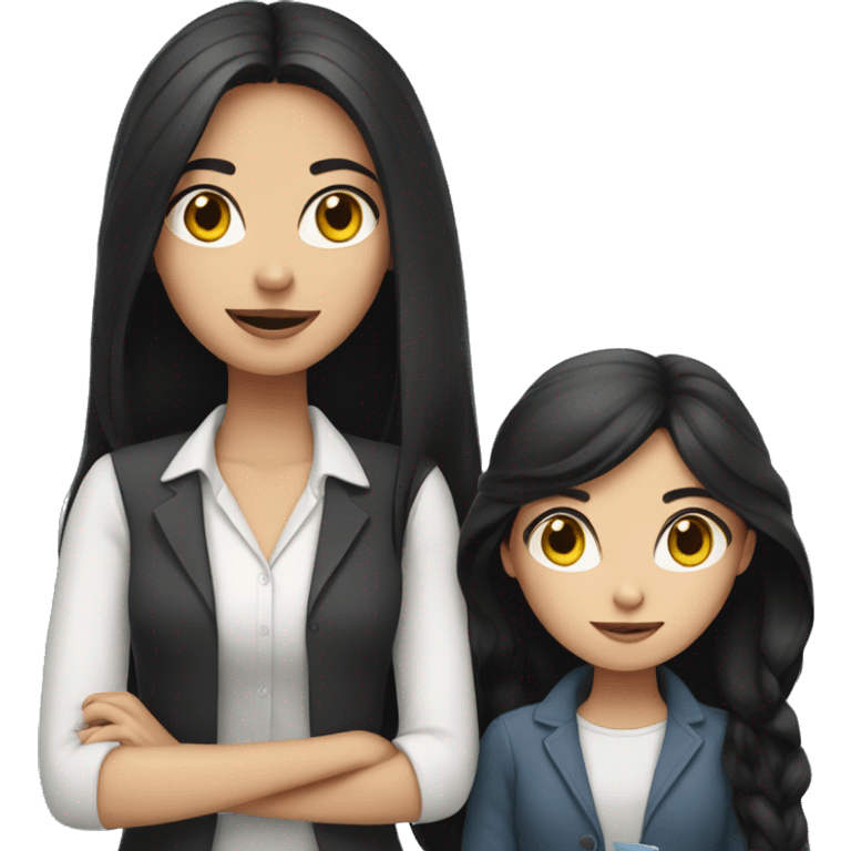 A girl with white skin and long black hair is a teacher with a cat emoji