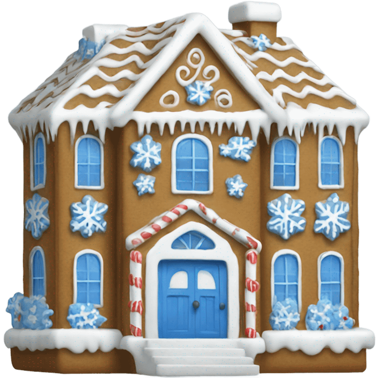 A blue and white gingerbread house emoji