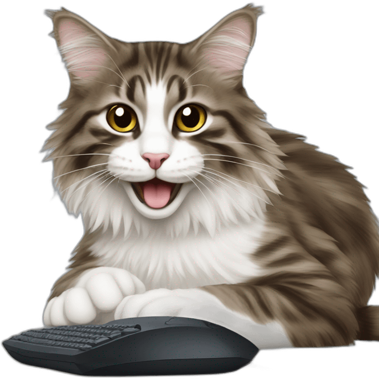 maincoon cat playing with a computer mouse emoji