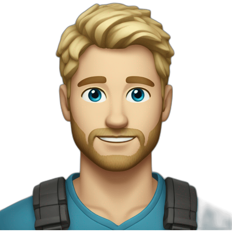 Handsome 34 year old man with dirty blonde hair and kind ocean blue eyes and a short cropped beard  emoji