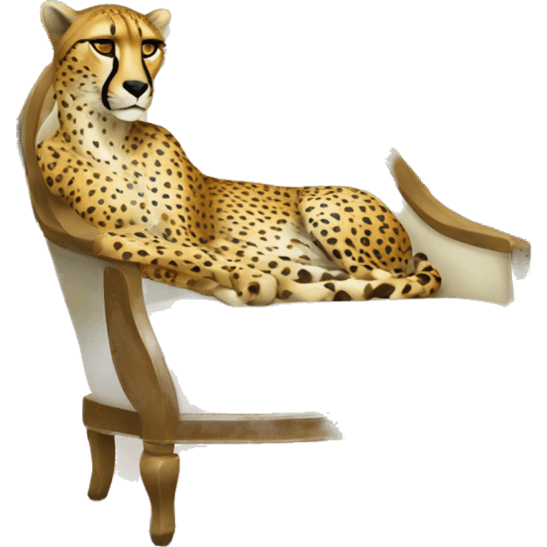 cheetah resting on a chair wearing a cucumber mask emoji