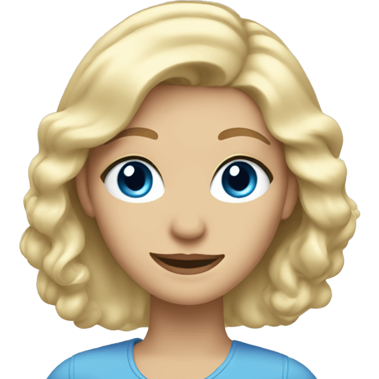 Blonde woman with blue eyes waving emoji