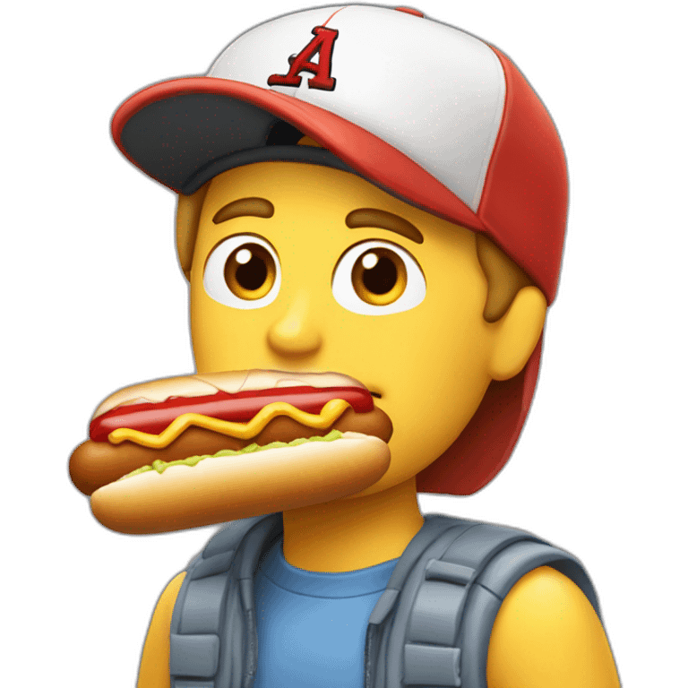 white guy eating a hotdog with a baseball cap on emoji