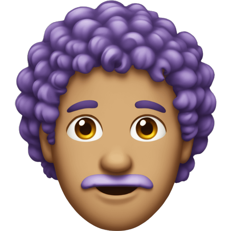 Purple curly hair, man, middle-aged, ear studs. emoji