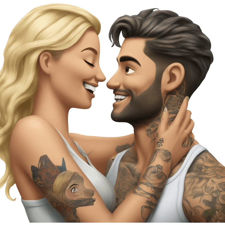 Hyper Realistic beautiful woman tickling a very handsome tattooed man emoji