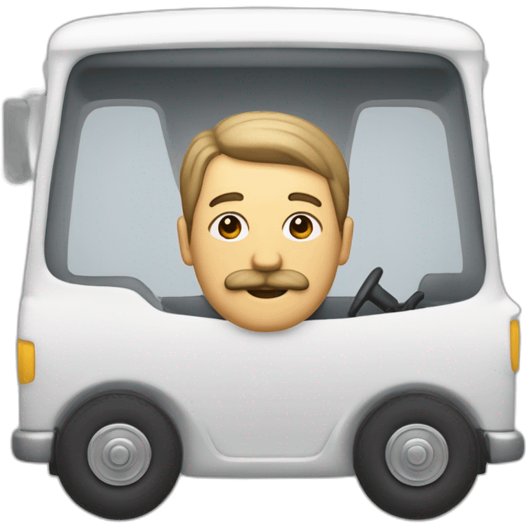 Un homme avec une moustache dans une camionette blanche emoji