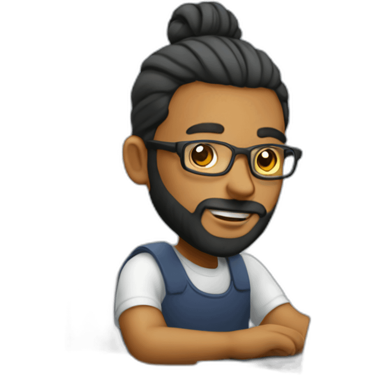 man with bun and beard at a laptop emoji