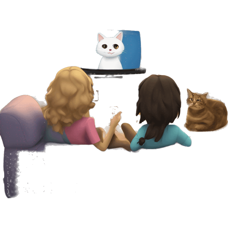 Cat and girl watching tv at home emoji