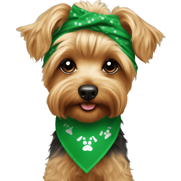 Yorkie poodle with a green bandanna  emoji