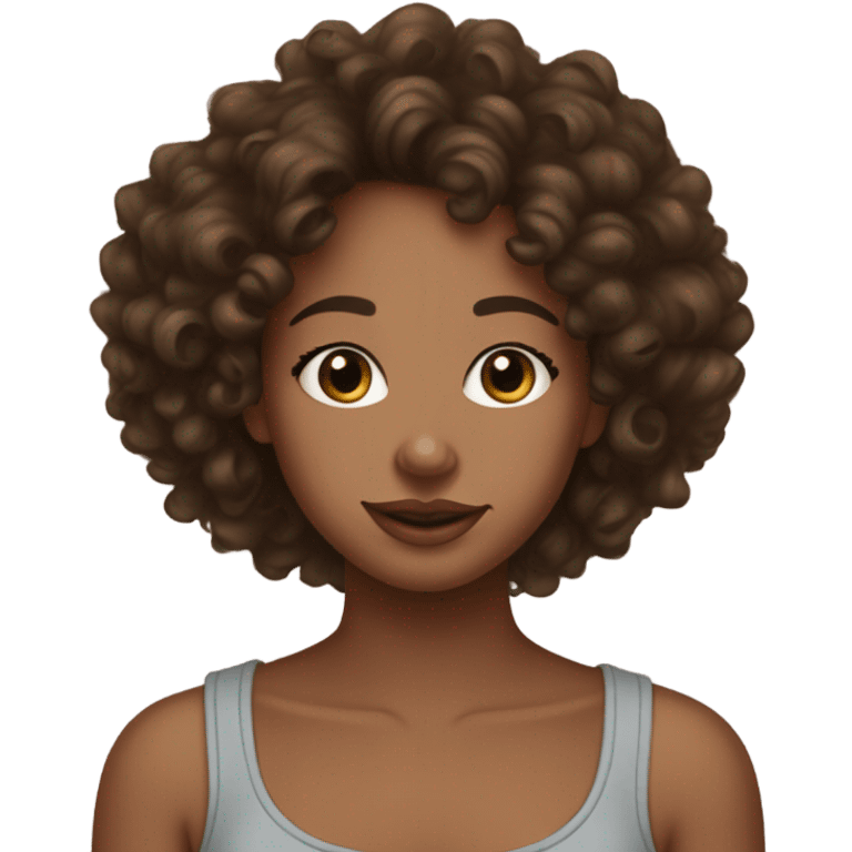 brown girl with curly hair (3b hair type) wearing a cute low tank top from brandy melville emoji