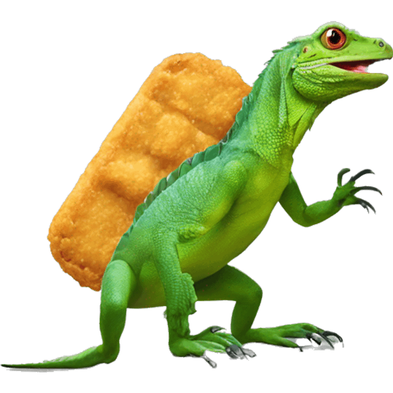 nuclear chicken nugget with an iguana emoji