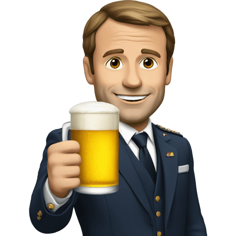 Macron with a beer emoji