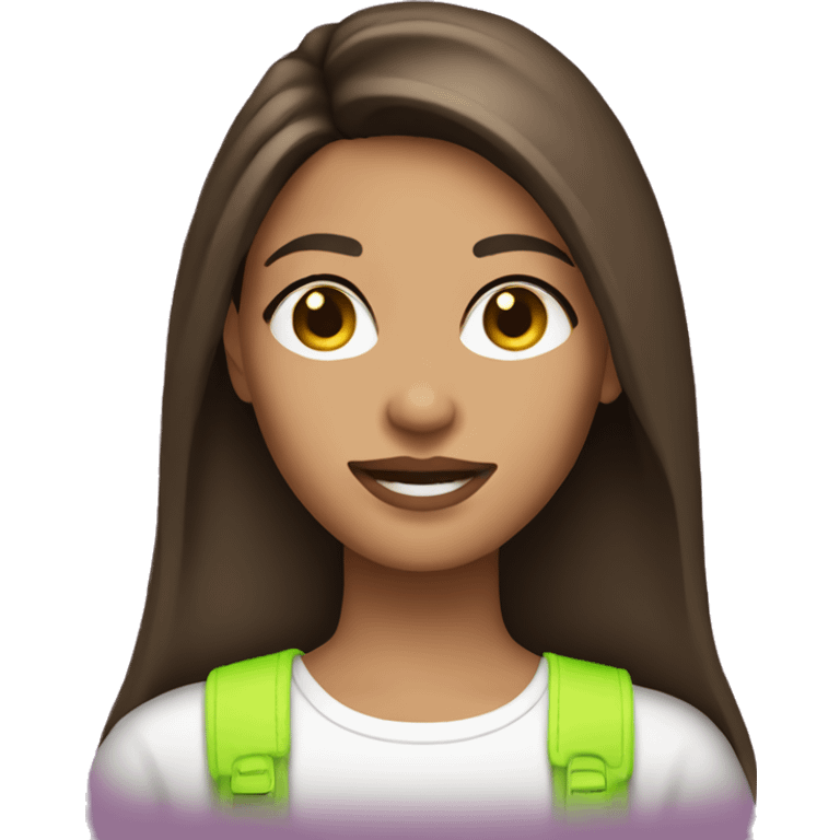 brunette, straight haired girl with tan skin and neon accessories  emoji