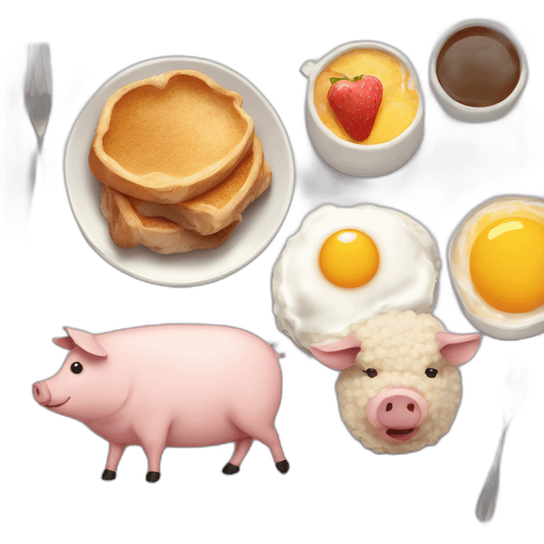 Breakfast for two between a pig and a sheep emoji