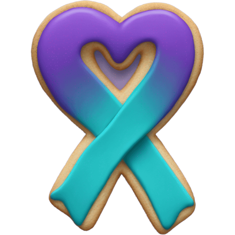 Purple teal Suicide awareness ribbon, cookie heart emoji