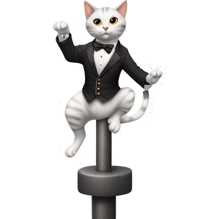 Cat dancing on a pole wearing a magicians outfit emoji