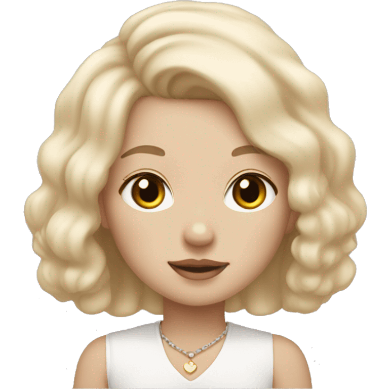 Girl with blonde hair and light eyes with little bichon frise with black ears emoji