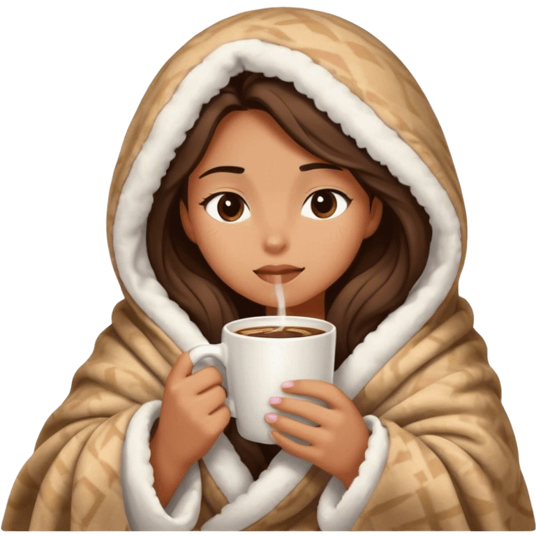 girl inside a blanket sipping coffee eyes closed emoji