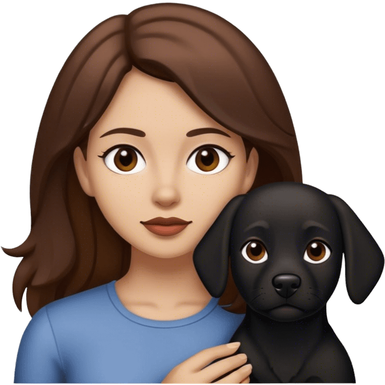 mujer psicóloga con cabello castaño y con su perro negro emoji