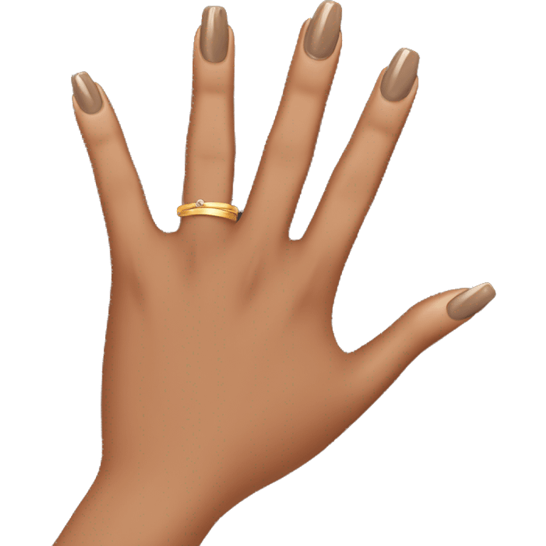 Brown manicured nails with ring emoji